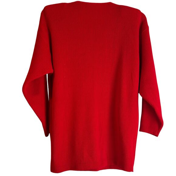 Sweater VTG Red OS Embroidered Jewels Embellished Rib Knit Holiday Casual USA - Picture 6 of 8